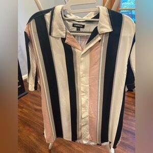 Express Men’s Rayon Shirt Pink/Navy striped. Size M